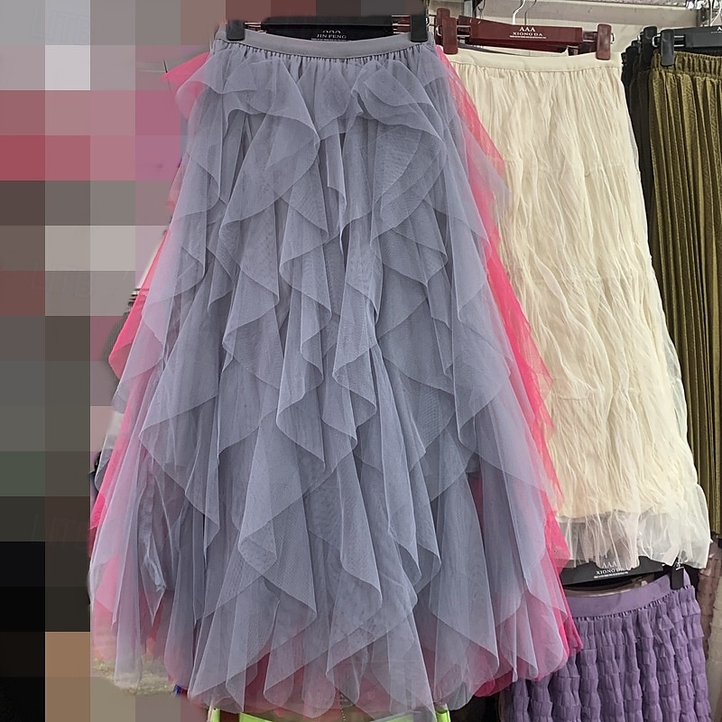 Damen Rock Schwingend Gazeröcke Mode Lässig Maxi Mittlere Hüfthöhe Röcke Einfarbig Unregelmäßiger Saum Mikroelastisch Urlaub Straße Aprikose Schwarz Weiß Rosa Frühling Polyester 2025 - $18.99 –P6