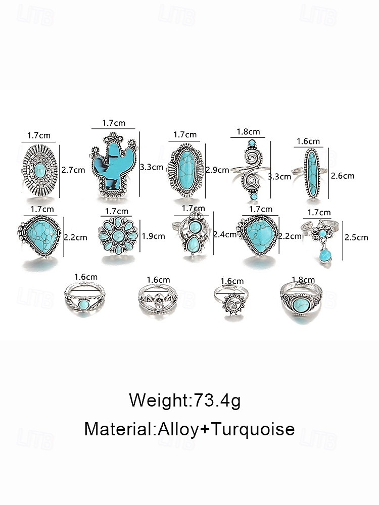 Women's Turquoise Ring Set - Multi-Piece Set of Vintage Bohemian Alloy Jewelry for Women's Holidays, Beach Vacations and Everyday Wear 2025 - $8.39 –P4