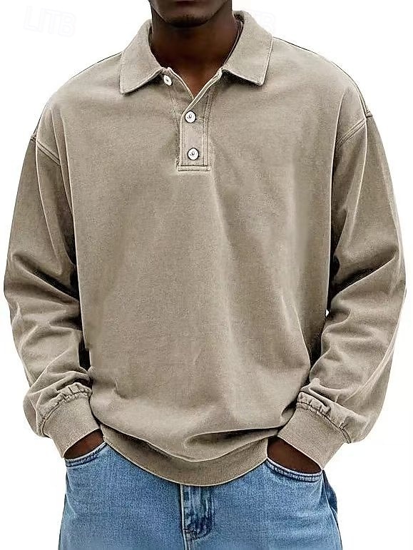 Herr Skjorta Polokrage Långärmad Ledigt / vardag Mjukt Spänne Enfärgad / vanlig färg Svart Rodnande Rosa Sportkläder Polyester 2025 - $28.99 –P4