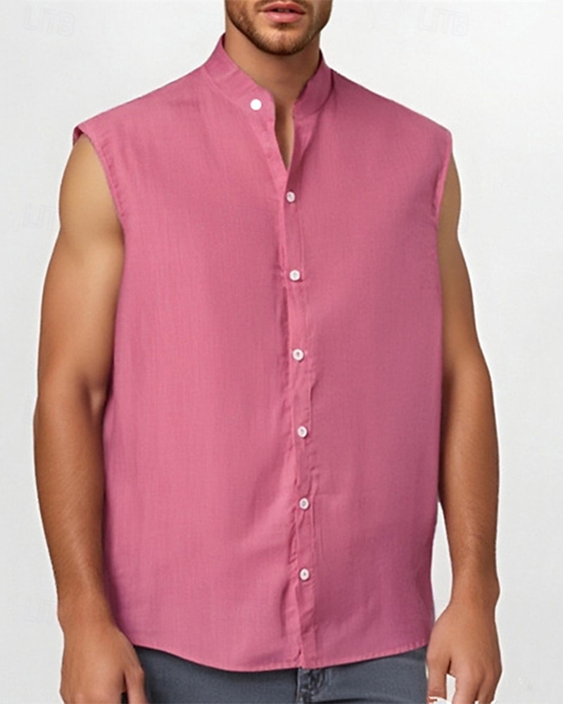 Per uomo Camicia Camicia Estiva Camicia casual Camicia da Spiaggia Camicia con Bottoni Nero Verde chiaro Rosa Rosso Verde Senza Maniche Semplice Colletto alla coreana Vacanza Camicia hawaiana del 2025 a $19.99 –P5