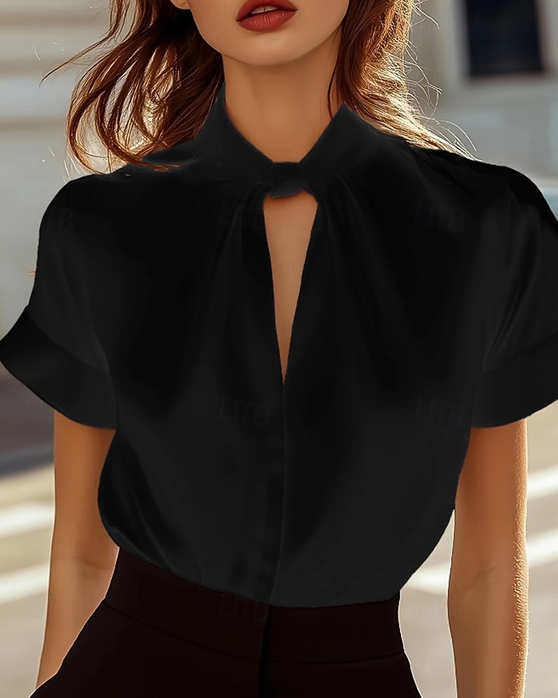 Damen Hemd Elegant Satin-Top Bluse Ausschnitt Einfach Stilvoll Modern Kurzarm V Ausschnitt Normale Oberteile Ferien Ausgehen Schwarz Weiß Rote Marineblau Herbst 2026 - $9.49 –P3