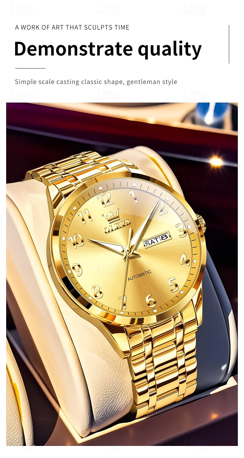 OLEVS Men Mechanical Watch Minimalist Fashion Business Wristwatch Automatic Self-winding Luminous Calendar Date Week Steel Watch 2026 - $98.99 –P3
