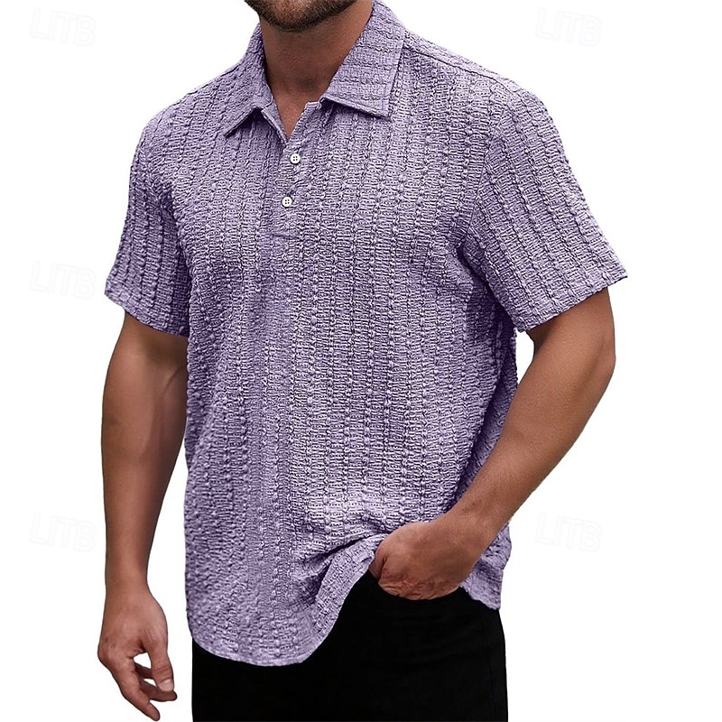 Men's Golf Shirt Golf Polos Shirts Work Casual Lapel Short Sleeve Basic Modern Plain Jacquard Buttons Summer Spring Regular Fit Wine Black Light Green Navy Blue Sky Blue Purple Golf Shirt 2025 - $23.99 –P9