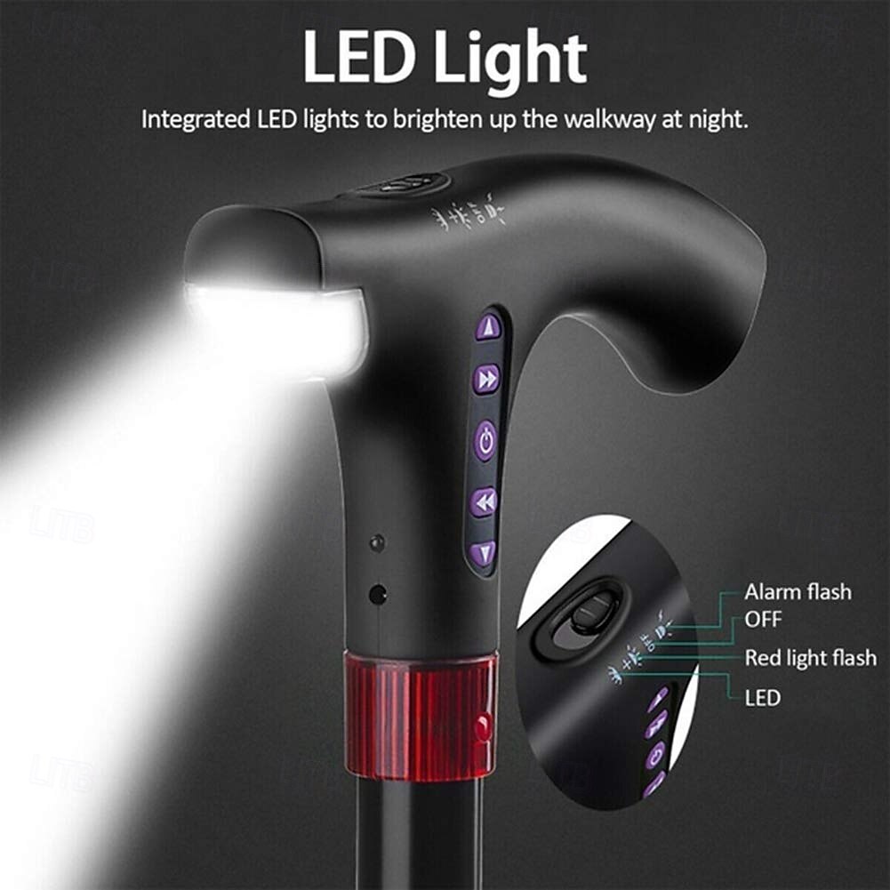 Bengala portátil multifuncional com altura ajustável e tocador de música mp3, rádio LED para ouvir, função de alarme automático interessante de 2025 por $46.99 –P3