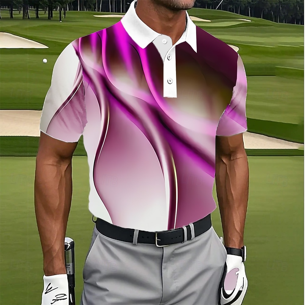 Férfi Geometriai Golf Póló Rövid ujjú Pólóingek Hajtóka Alkalmi Sportruházat Hétköznapi viselet 3D nyomtatás Gombok Nyár Medence Bíbor Lóhere 2025 - €18.14 –P3