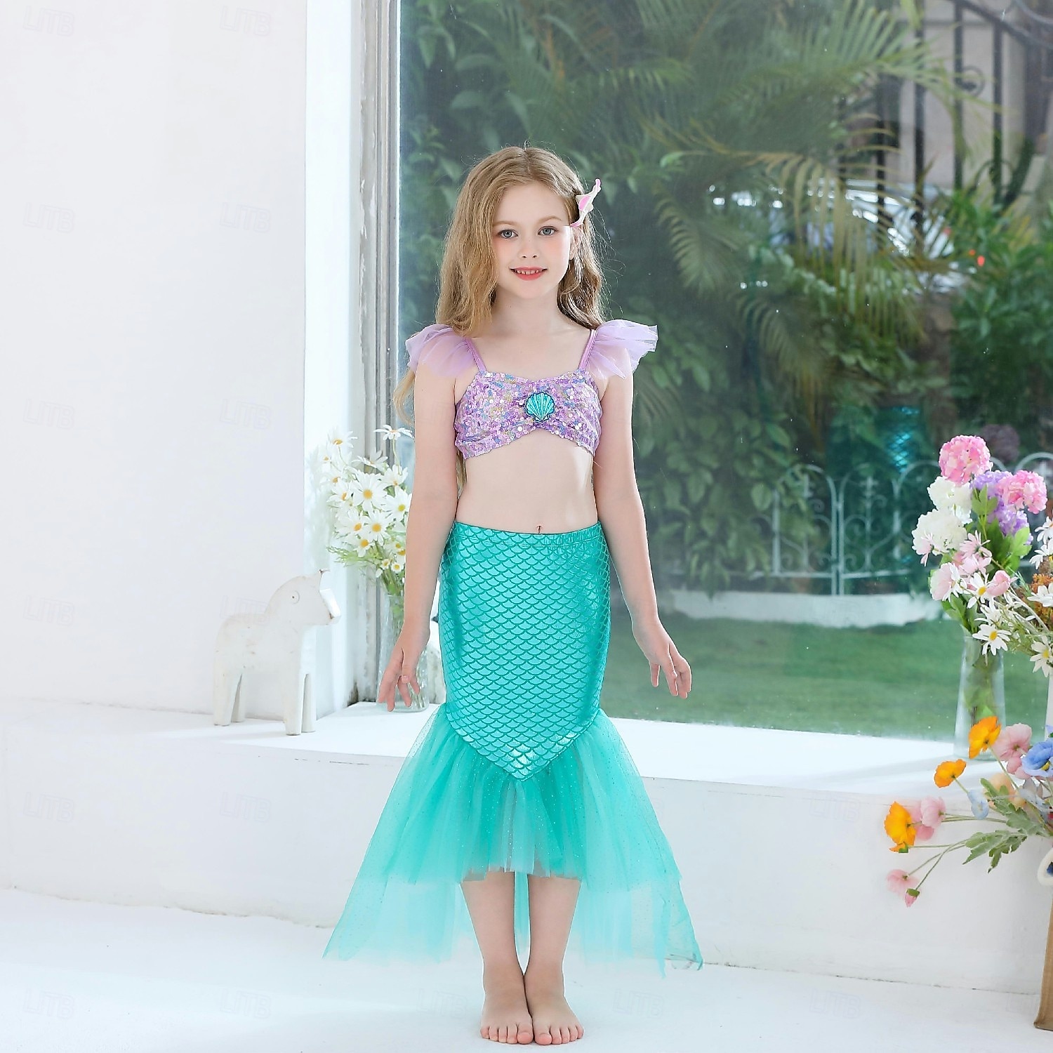 Mädchenkleid Meerjungfrau ärmellos Performance Halloweenkleid Cosplay Kostüm süß Polyester Sommer 4-7 Jahre mehrfarbig blau lila Performance Party Halloween einfache Halloweenkostüme verkleiden 2025 - $39.99 –P14