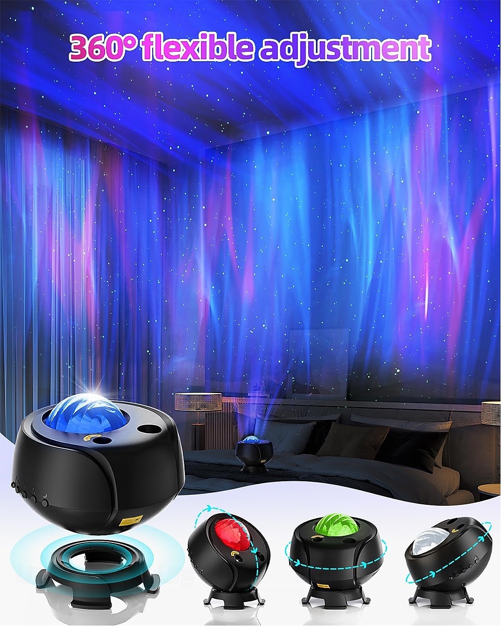 Noorderlichtprojector 15 combinaties Galaxy-projector 60 lichteffecten Sterrenprojector voor de slaapkamer Afstandsbediening Nachtlampje met Bluetooth-luidspreker Timer 2026 - $84.99 –P5