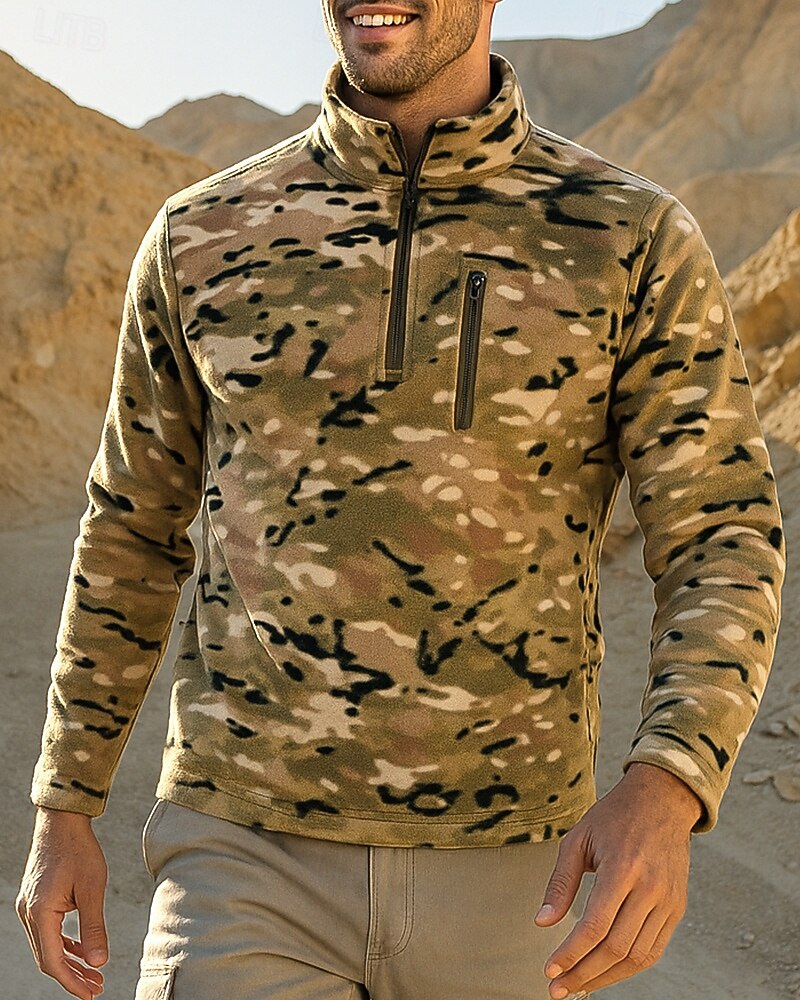 Herren Kampfhemd Fleece-Sweatshirt Viertelreißverschluss Sweatshirt Winter Draussen Thermowarm Oberteil Jagd Angeln Klettern Tarnung 2025 - $26.99 –P1