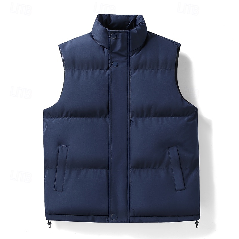 Herr Gilet Utomhus Semester Dagliga kläder Utekväll Mode Grundläggande Höst vinter Dragkedja Ficka Polyester Håller värmen Slät Dragkedja Nedvikt Normal Svart Vit Mörkblå Väst 2025 - $29.99 –P3