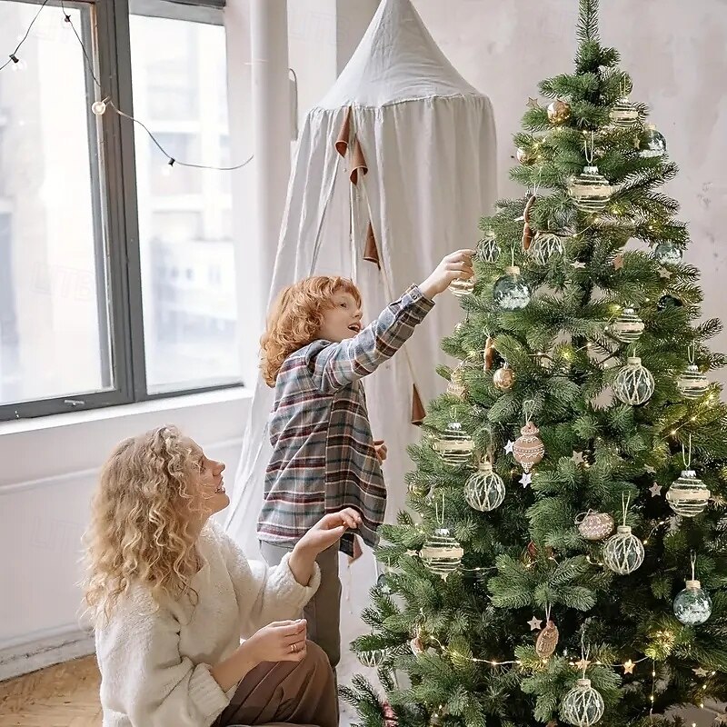 Juego de 6 adornos navideños transparentes con hilo para mascotas, bolas envueltas en flores secas, adornos navideños transparentes para bricolaje, para decoración de fiestas en el hogar. 2025 - $17.49 –P3