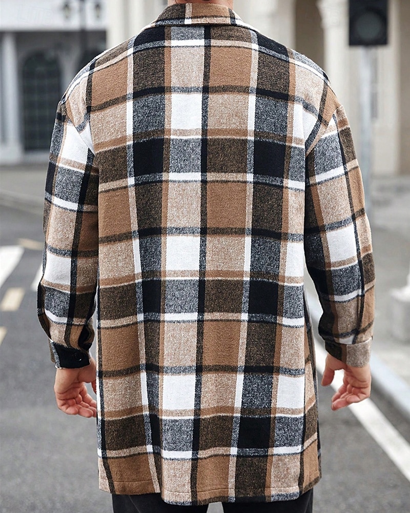 Herren Leichte Jacke Hemdjacke Freizeitjacke Jacke-Shirt Urlaub Täglich Thermowarm Tasche Frühling Herbst Karomuster Mode Klassisch Revers Regulär Schwarz Wein Orange Khaki Armeegrün Jacken 2025 - $42.99 –P12