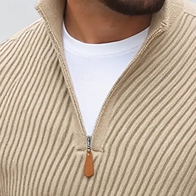 Homme Pull Pull à quart de zip Côtelé Tricoter Hauts Réguliers Tricoté Coupe ajustée Uni Col haut Tricots Contemporain Occasionnel Tenue quotidienne Vêtement Tenue Automne Noir Kaki M L XL de 2025 ? $35.99 –P5