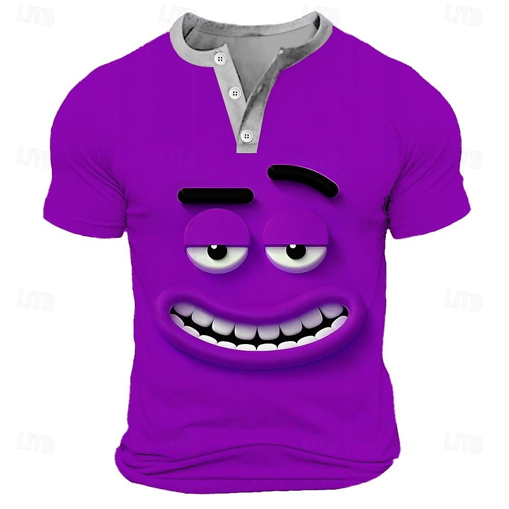 Per uomo Cartoni animati Volto umano Maglietta Maglia Henley Manica Corta Designer Retrò Vintage Casual Casuale Quotidiano Streetwear Estate Primavera azzurro cielo Giallo Verde Blu marino Viola del 2026 a $20.99 –P3