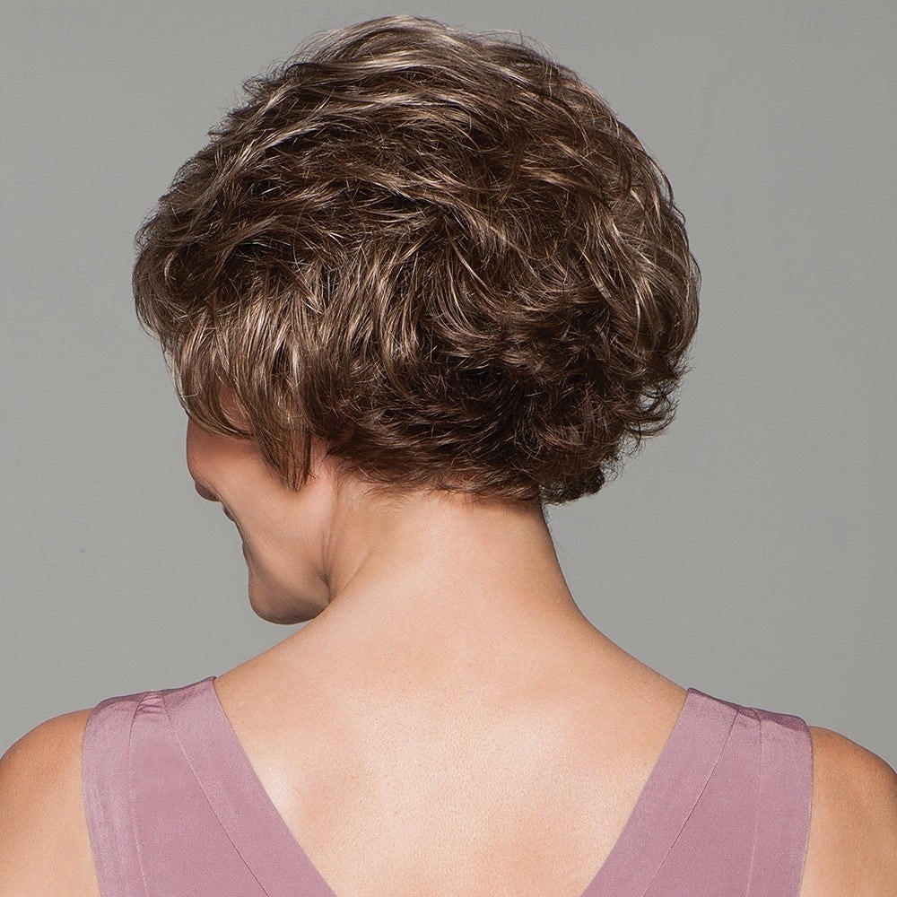 damska krótka brązowa peruka warstwowa z grzywką, naturalnie wyglądająca, realistyczne włosy syntetyczne, odporna na ciepło, falowana, elegancka, do codziennego noszenia, w modnym stylu 2025 - $21.99 –P1