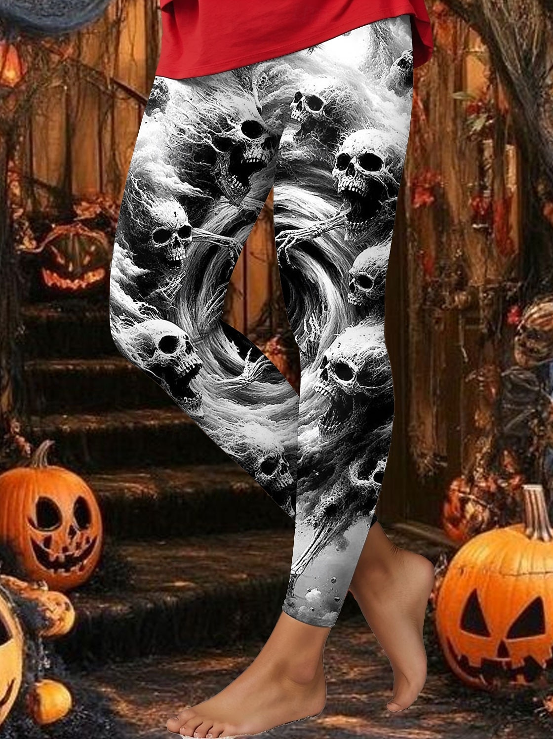 Dámské Legíny prázdniny Vinobraní Módní Po kotníky Vysoký pasPantsHalloween Grafika Lebky předvečer Všech svatých Potisk Yumuşak Prodyšné Elastické Dovolená ulice Ležérní Bílá Vodní modrá Trávov 2025 - $22.99 –P6