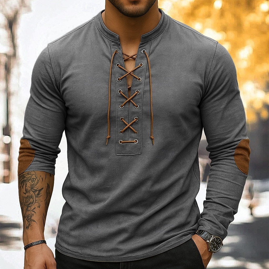 Férfi Henley ing Tee Top Hosszú ujjú ing Hosszú ujj Henley Nyár Ősz Színes Divat Dizájn Alap Fűzős Vakáció Utca Hétköznapi Sötétkék Stétszürke Katonai zöld Férfi felső póló 2025 - $17.99 –P9