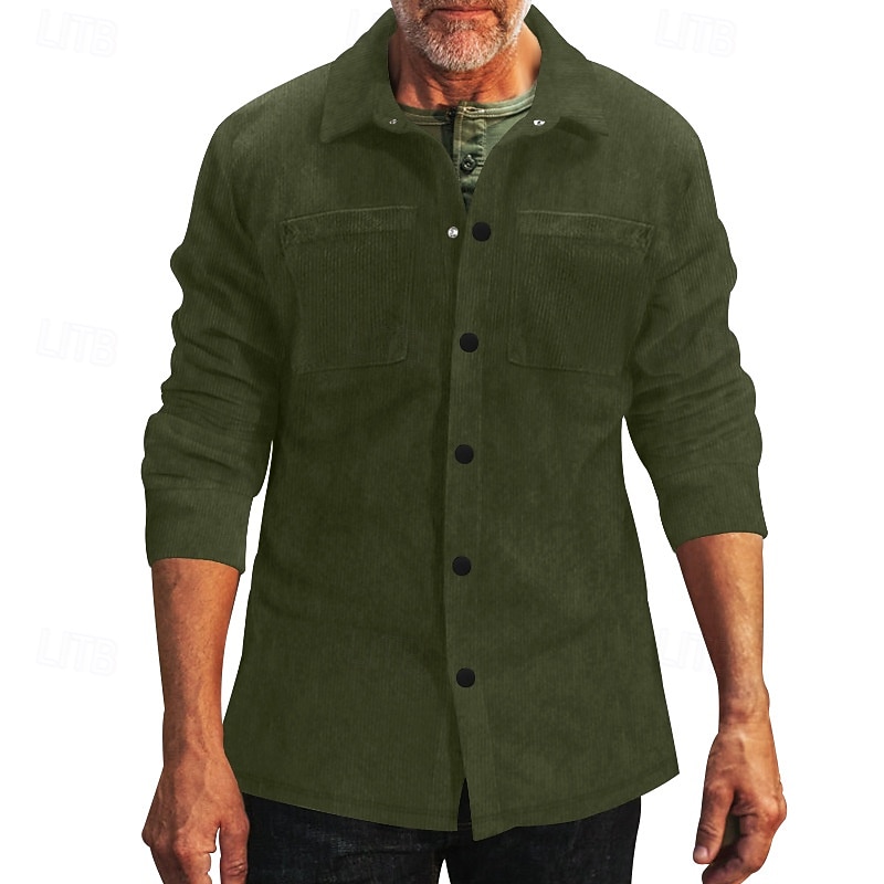 Per uomo Camicia Camicia casual Camicia da Spiaggia Camicia di Velluto a Coste Camicia con Bottoni Nero Verde militare Grigio Manica Lunga Semplice Bavero Vacanza Camicia hawaiana Tasca Abbigliamento del 2025 a $22.99 –P20