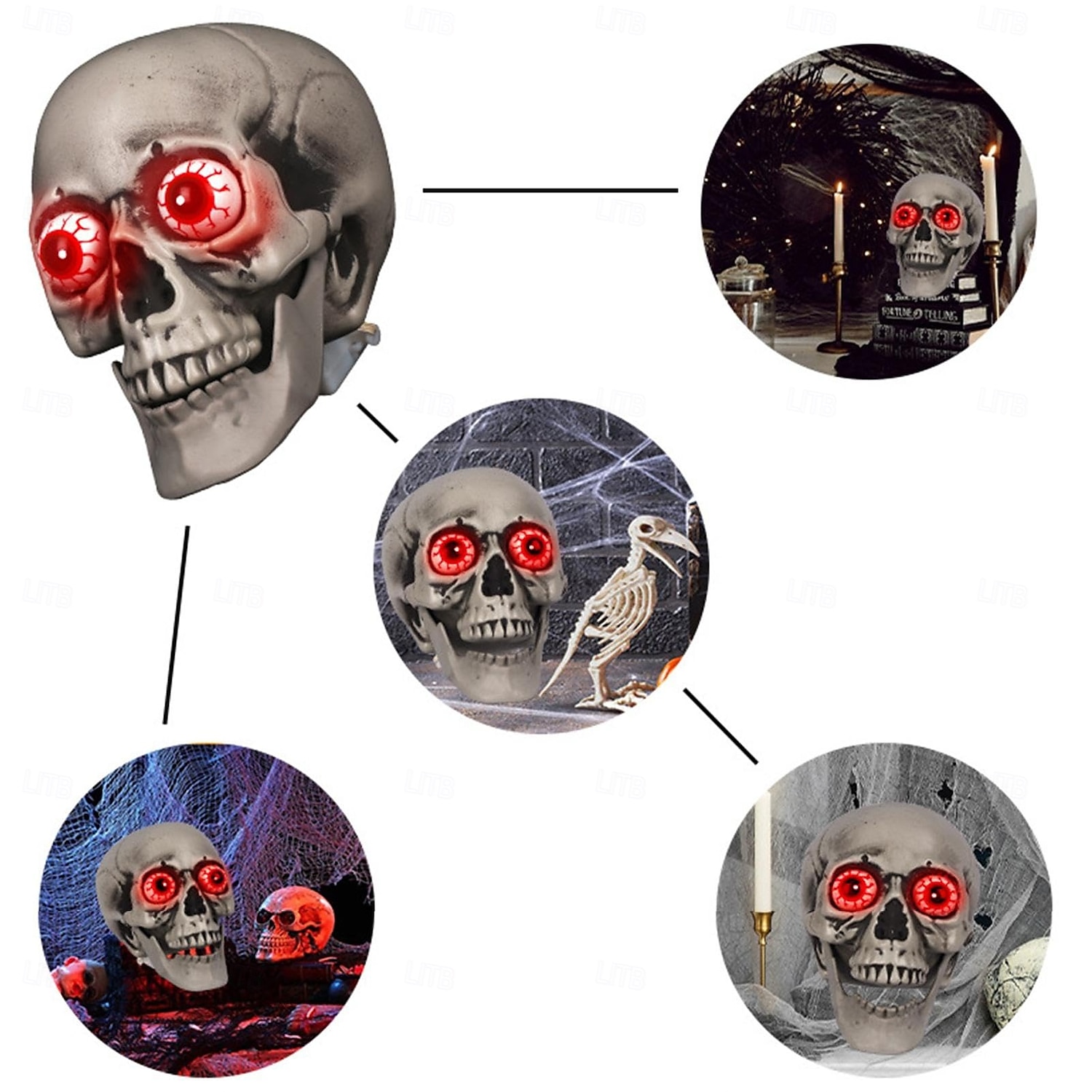 Mluvící lebky na Halloween - rozsvícená halloweenská dekorace s červenými očima a lebkami, sváteční halloweenské dekorace s červenými očima na párty 2025 - $24.99 –P5