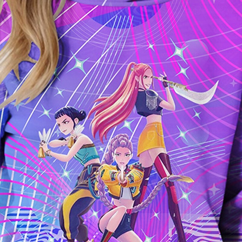 K-pop Demon Hunter trendy anime styl roztomilá dívčí mikina s kapucí, prodyšná a pohodlná, tištěná dětská módní mikina s kapucí pro volný čas, hravý styl, roztomilý design, zábavná grafika, malé děti, 2025 - $18.99 –P2