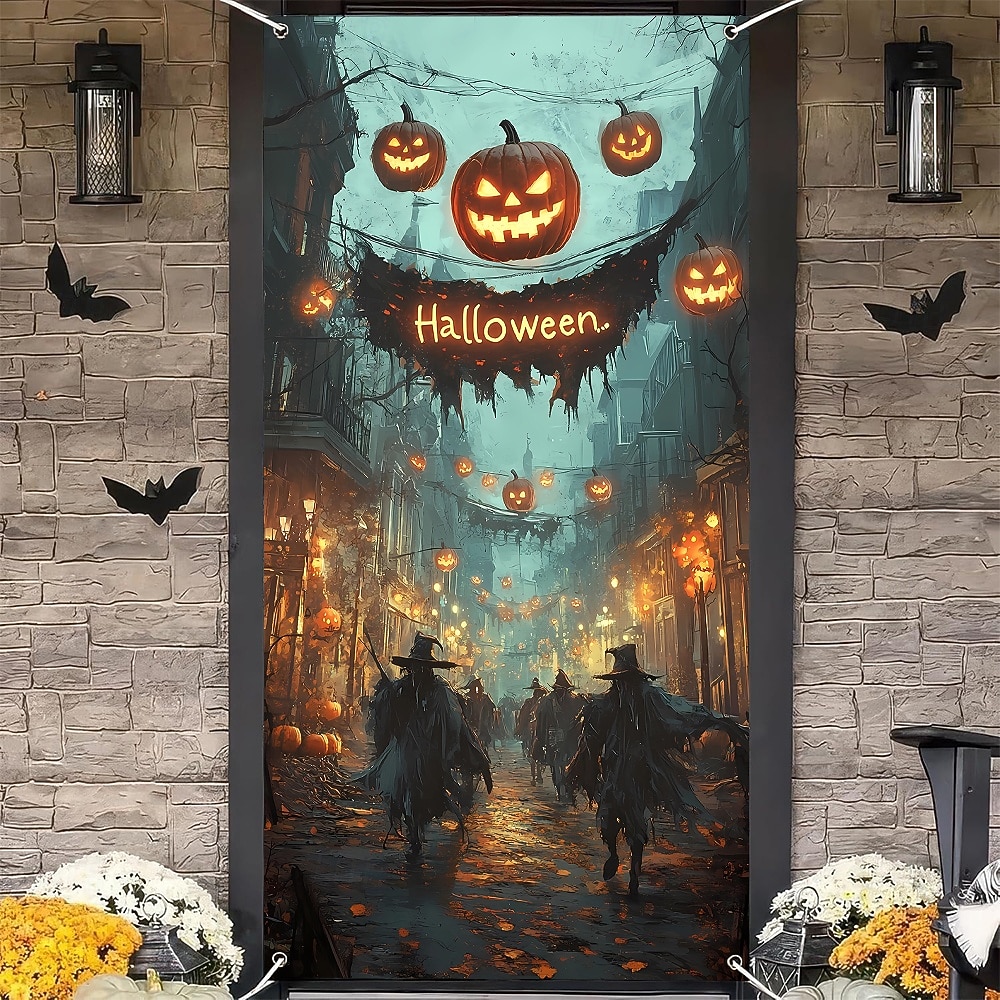 Halloween Cubierta de la puerta pancartas al aire libre Calabaza Éxtasis. Gótico punk oscuro Fiesta Al Aire Libre Fondos de disparos Puerta de Entrada Porche de pared Fondo de puerta de pared con 2025 - $15.99 –P4
