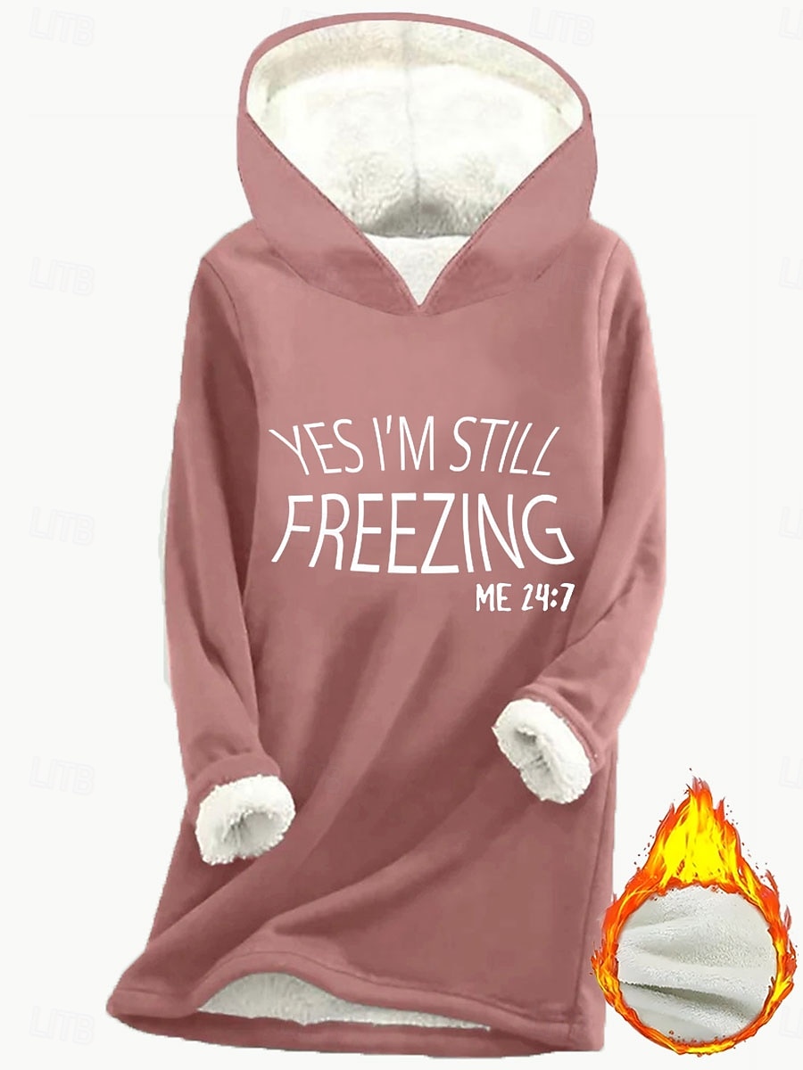 Naisten Pullover-huppari Kuvitettu Kirjain Lämmin Vapaa-aika Sherpa Fleece Pitkähihainen Hupullinen Pitkät topit Katu Arkikäyttö Kausaliteetti Painettu Tumma vaaleanpunainen Sininen Harmaa Syksy Talvi 2025 - $26.99 –P1