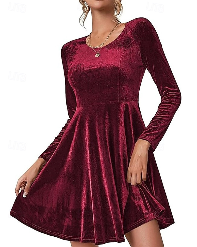 Women s Mini Dress Christmas Dress Velvet Dress Cocktail Dress Fashion Classic Modern Outdoor Evening Party Holiday Regular Fit Plain Long Sleeve Crew