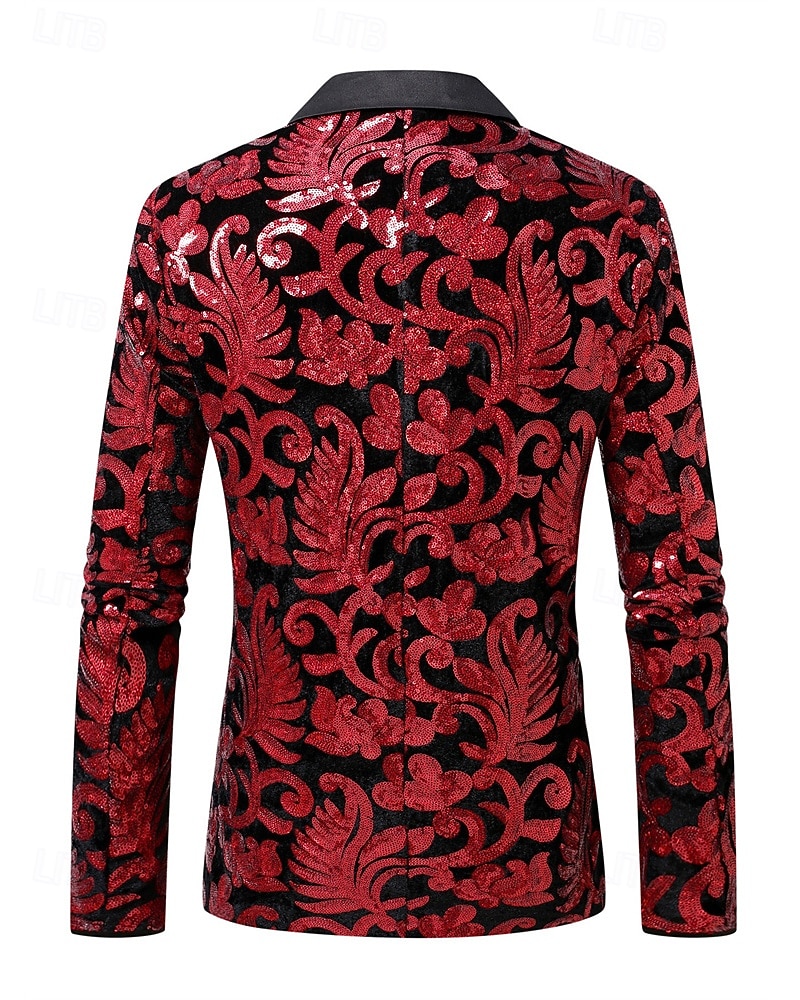 Per uomo Blazer Cocktail party Ricevimento di matrimonio Moda Casual Primavera Autunno Poliestere Floreale Tasca Bottoni Confortevole Monopetto Giacca Rosso del 2026 a $68.99 –P3