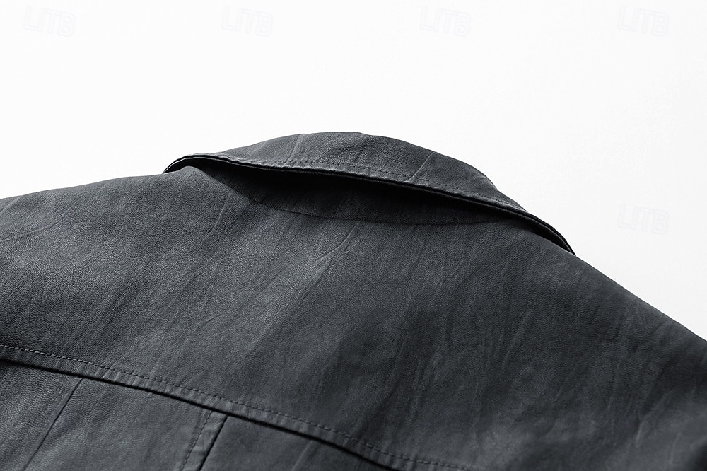 Herr Imitationsläderjacka Motorcykeljacka Utomhus Ledigt Vindtät jacka Blixtlås i fullängd Höst Vinter Ensfärgat Punk Aktiv Normal Svart Brun Jacka 2025 - $63.99 –P14