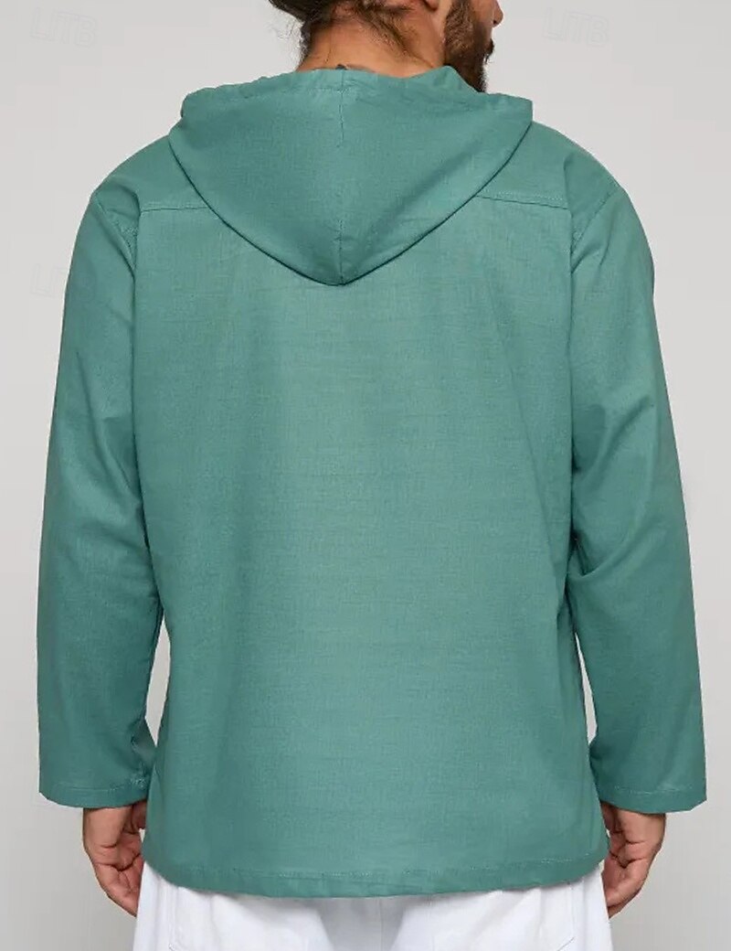 Per uomo Camicia Camicia di lino Camicia popover Camicia Estiva Abbigliamento da spiaggia Camicia con cappuccio Tinta unica Vacanza Streetwear Bianco Verde chiaro Blu Verde Manica Lunga Con Cappuccio del 2025 a $23.99 –P4