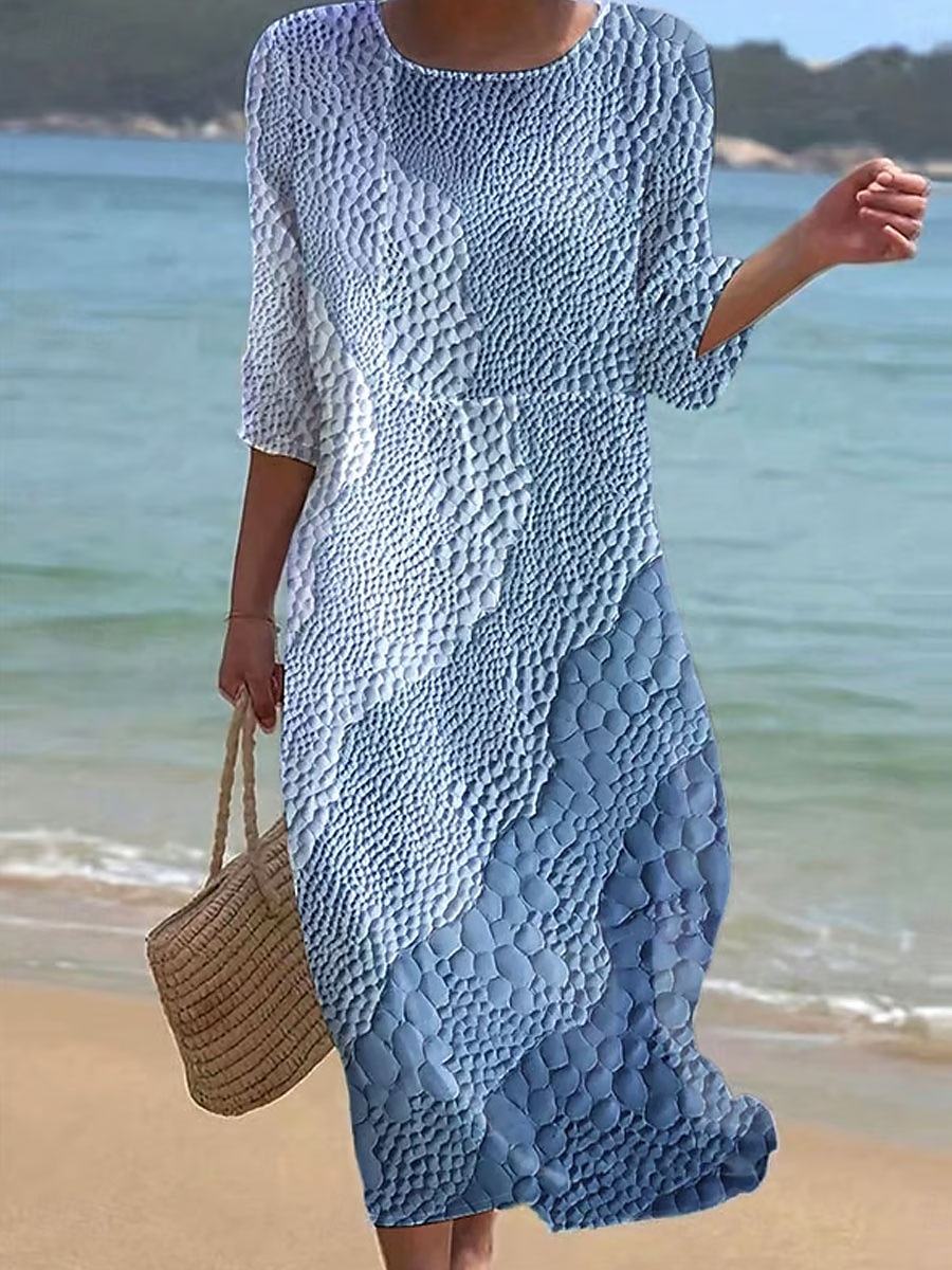 Kvinnors Maxiklänning Kaftan 3/4 Lång Ärme Crew Neck Avslappnad Klänning A-linjeformat Klänning Boho Regelbunden Passform Grafisk Geometrisk Abstrakt Rosa Blå Lila Grön Vår Höst 2025 - $41.99 –P3