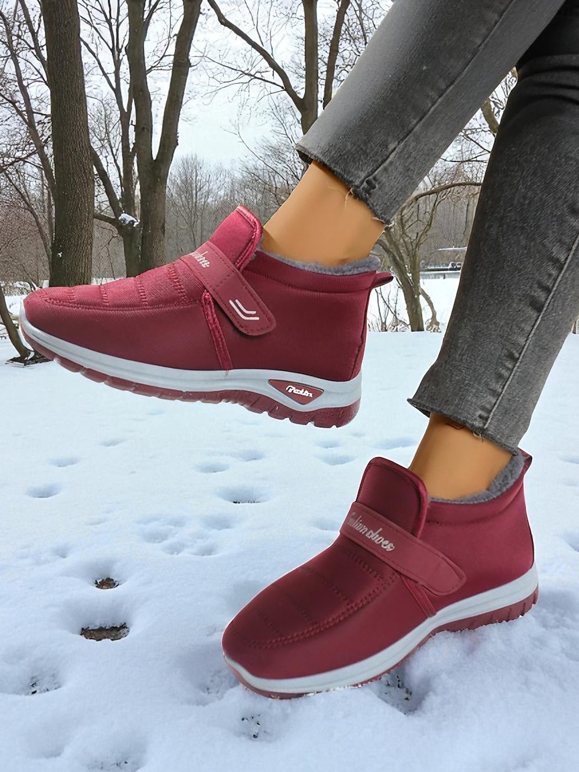 scarpe da ginnastica invernali da donna in caldo pile foderato color bordeaux – racchette da neve impermeabili e antiscivolo per passeggiate all'aperto e clima freddo del 2025 a $24.99 –P6