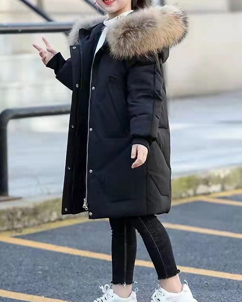 Copii Fete Jos Culoare solidă Modă Γούνινος Γιακάς Fermoar Buzunar Școală Palton Îmbrăcăminte exterioară 4-12 ani Iarnă Negru Roz Îmbujorat Roșu-aprins 2025 - $35.99 –P15