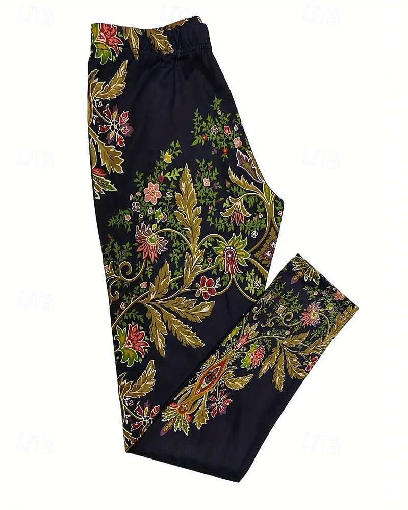 Női Nadrágok Leggingek Kényelmes leggings Utcai sikk Alkalmi Teljes hossz Magas derék Virágos Rugalmas derék Nyomtatott Lélegzési képesség Kényelmes Nyúlós Vakáció Utca Hétköznapi viselet Fekete 2025 - $17.99 –P3