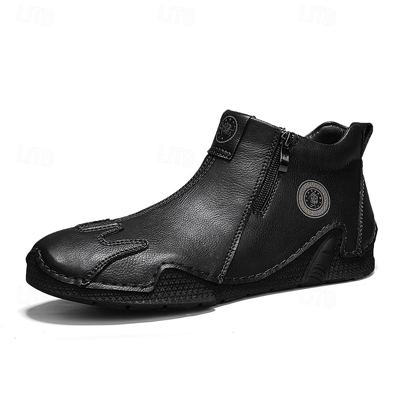Miesten ruskeat nahkaiset vetoketjulliset slip-on-kengät ainutlaatuisella pyöreällä kärjellä ja joustavalla pohjalla – retrohenkiset vapaa-ajan kengät matkoille, töihin ja jokapäiväiseen mukavuuteen. 2026 - $59.99 –P2
