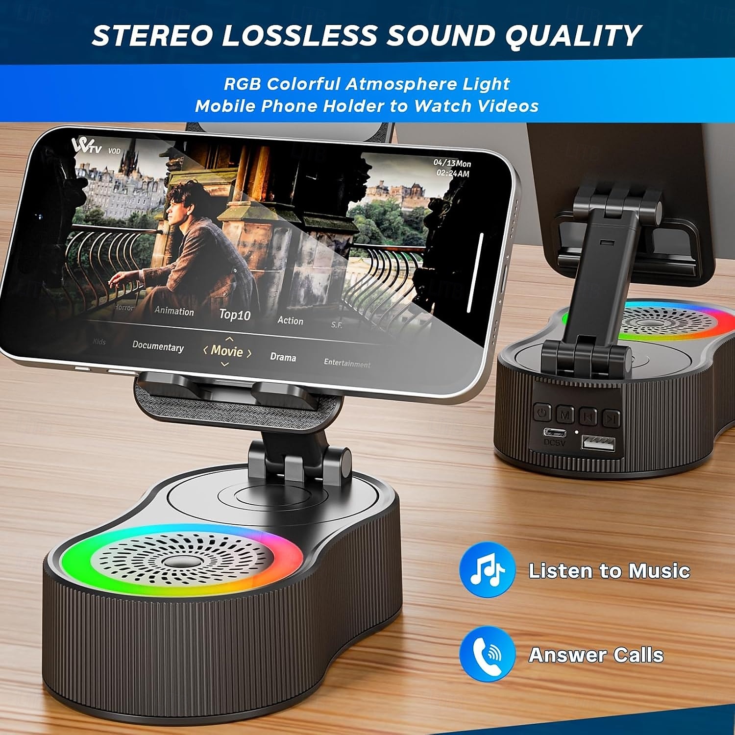 Suporte para celular com alto-falante bluetooth sem fio, alto-falante de indução com som surround hd para casa e exterior, compatível com iphone/ipad/samsung galaxy de 2025 por $17.99 –P7