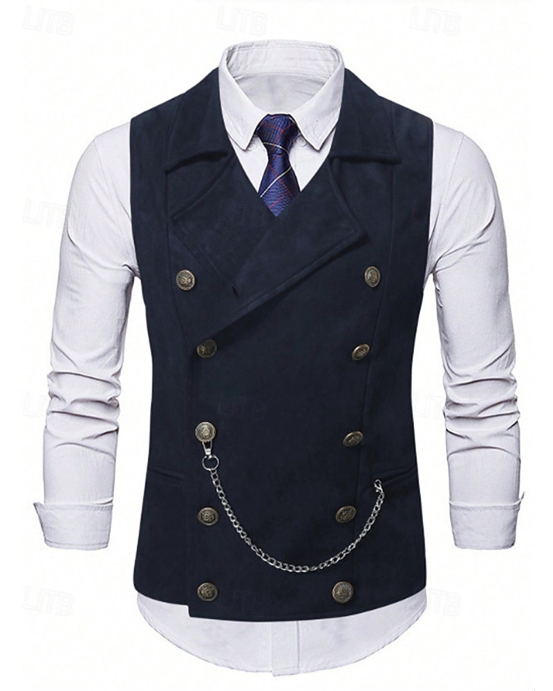 Ανδρικά Veste Γιλέκο Gilet Διακοπές Πάρτι Επιχείρηση Μοντέρνα Καθημερινό Άνοιξη Φθινόπωρο Κουμπιά Πολυεστέρας Άνετο Σκέτο Σταυρωτό Πέτο Κανονικό Μαύρο Βαθυγάλαζο Καφέ Γιλέκο 2025 - $32.99 –P12