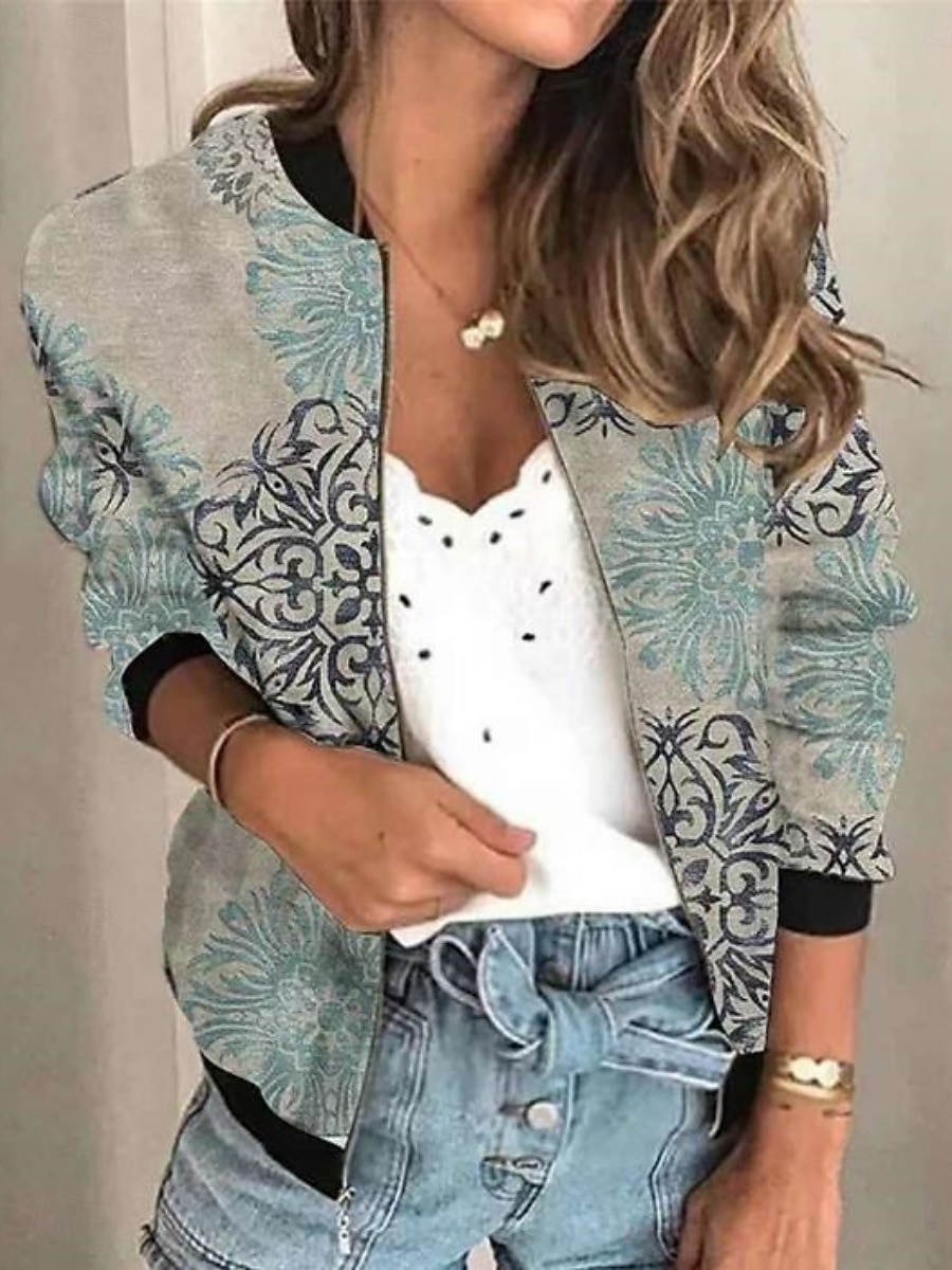 Femmes Vest Bomber Veste Décontractée Confortable Respirant Fermeture éclair Imprimé Occasionnel Fleuri Vacances Rue Occasionnel Tenue quotidienne Fermeture éclair Court Col montant Coupe régulière de 2026 ? $24.99 –P1