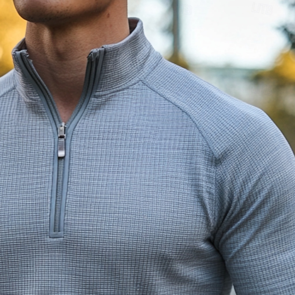 Herren Waffel-Poloshirts Viertel-Reißverschluss-Poloshirt Outdoor Lässig Reißverschluss Viertelreißverschluss Langarm Mode Modern Einfarbig Texture Gestrickt Frühling & Herbst Ganzjahres Schmale 2025 - $21.99 –P2