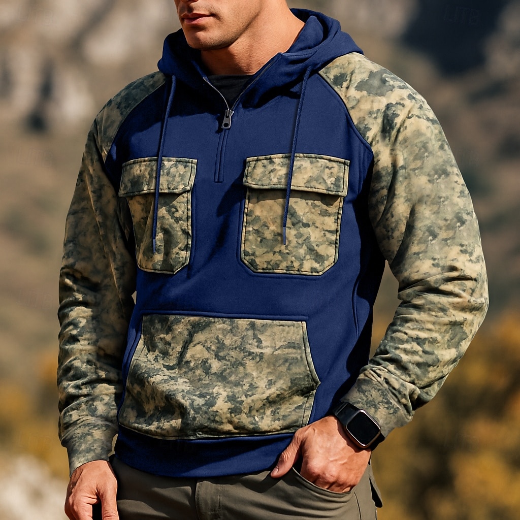 Hombre Sudadera Sudadera con capucha y cremallera de un cuarto Sudadera táctica con capucha Sudadera con capucha de camuflaje Rojo tinto Negro Verde Ejército Azul Real Caqui Con Capucha Color 2025 - $27.99 –P2