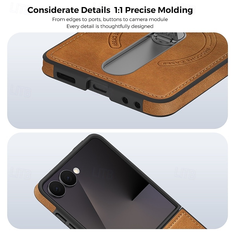 Phone Case For Samsung Galaxy Z Flip 7 Z Flip 7 FE Z Flip 6 Z Flip 5 Z Flip 4 Back Cover Support Wireless Charging Kickstand Shockproof Retro TPU PU Leather 2025 - $16.99 –P6