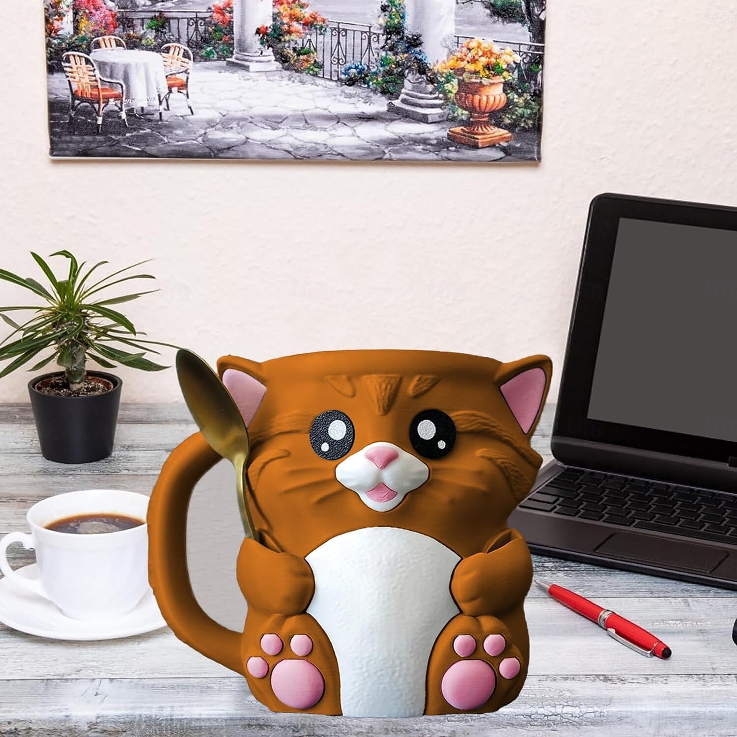 מחזיק קרח של Cuddles the Cat עם 2 כפיות, מעמד לחצי גלידה, מכיל 473 מ"ל/16 אונקיות של גלידה, מיכלי גלידה רב פעמיים, מחזיקי ארטיקים, מתנות אידיאליות לאוהבי חתולים 2025 - $33.99 –P12