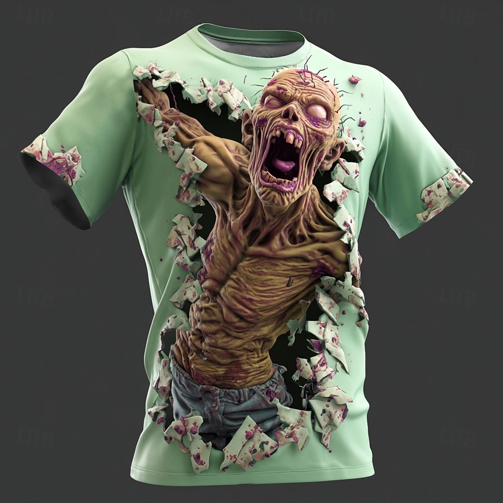 Halloween Miesten 3D Print Zombeja 3D T-paita Lyhythihainen T-paita 3D-tulostus Tiukka pyöreä kaula-aukko Paita Liioiteltu Suunnittelija Kauhu Juhla Katu Pyhäpäivä Vaalean sininen Vihreä 1# Vihreä 2# 2025 - $19.99 –P2
