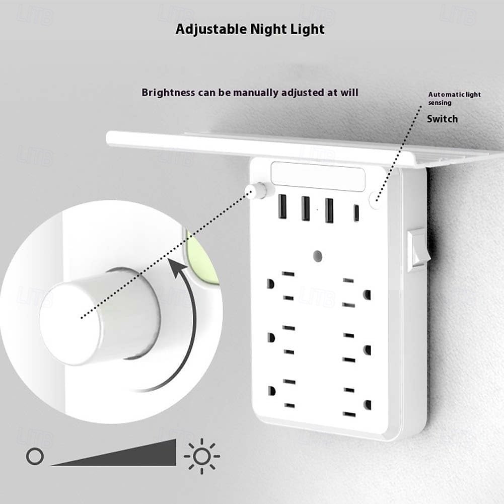 extensor de tomada de parede com prateleira noturna, extensor de tomada 9 em 1 com prateleira, extensores de tomadas com vários plugues, extensores de tomadas elétricas de parede, expansor de plugue de 2025 por $31.99 –P5