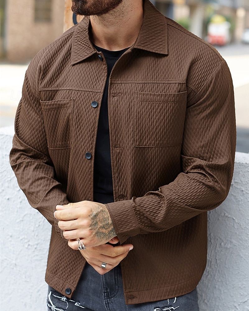 Herren Leichte Jacke Freizeitjacke Urlaub Täglich Atmungsaktiv Jacquard Tasche Frühling Herbst Einfach Mode Klassisch Revers Regulär Dunkelgrün Braun Jacken 2026 - $33.99 –P2