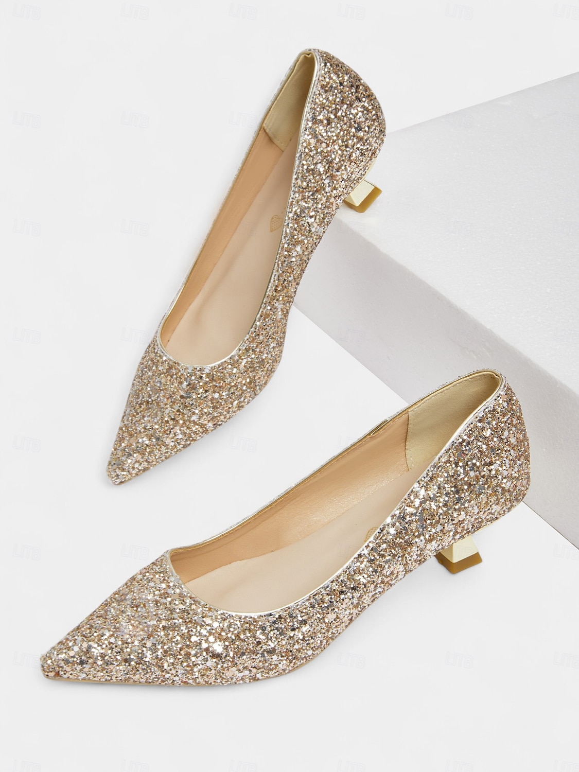 low heel cocktail dress shoes Women's Glitter Pointed Toe Pumps - Sparkly Slip-On for Parties, Weddings & Evening Events 2026 Color:ARCTICBLUE BIN-BOX JBF-SECTION J short heels closed toe Hannah Brown Accidentally Sent This sleek dress shoe