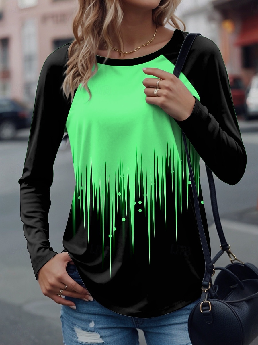 Femmes T-shirt Graphique Géométrique Élégant Occasionnel manche longue Col ras du cou Hauts Réguliers Quotidien Week-end Imprimé Blanche Jaune Rose Claire Bleu Violet Printemps Automne Hiver de 2025 ? $25.99 –P4