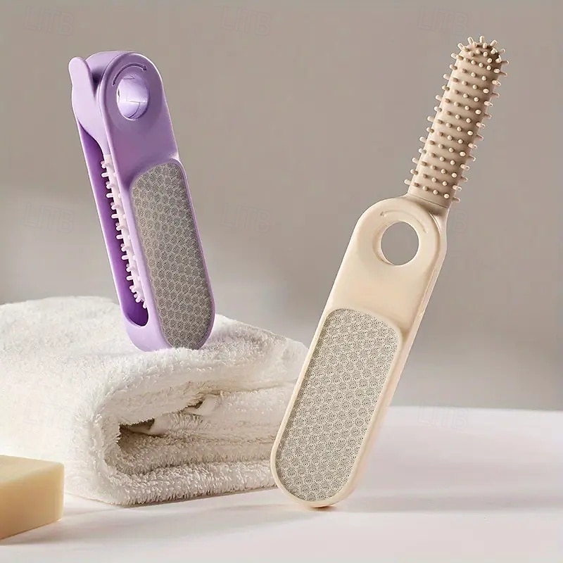 2-in-1-Nano-Glasfuß &Fußfeile zum Entfernen von Peelings &Massagebürste mit ergonomischem Griff, langlebiger Kunststoff, manueller Rasierer in Hellbeige für glatte Füße, Hände, Ellbogen und Knie 2025 - $8.99 –P5