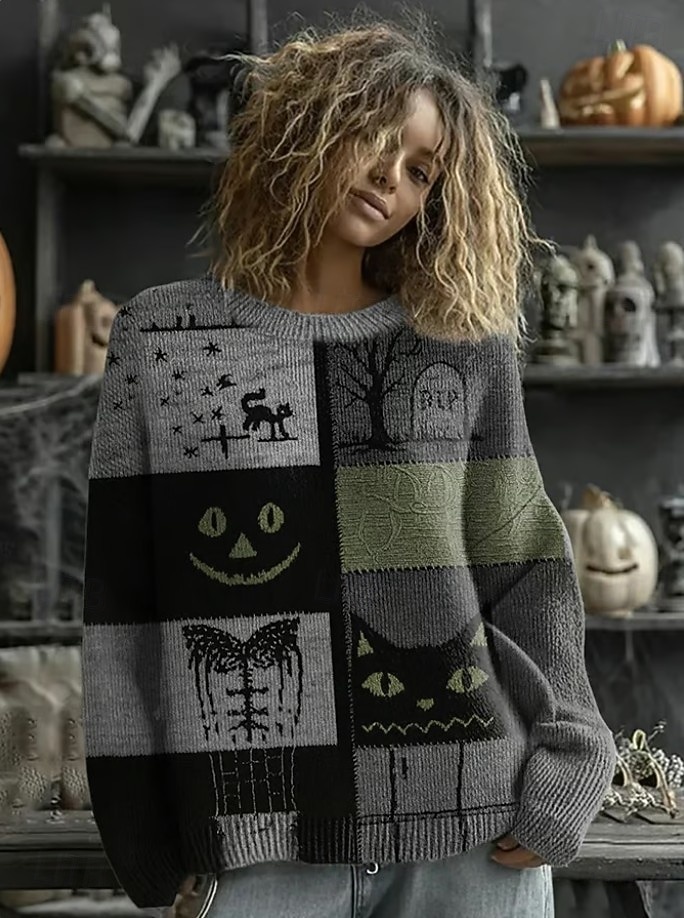 Női Pulóver aranyos stílus Utcai sikk Alkalmi Grafika Állat Terített nyak Kollázs Kötött Hosszú ujj Normál felsők Kötött Munka Halloween Narancssárga Barna Ősz Tél 2025 - $28.99 –P2