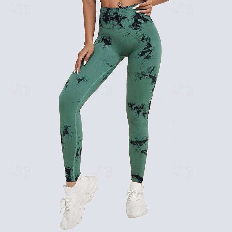 Damskie Spodnie kompresyjne Běžecké kalhoty Legginsy do jogi Wyszczuplenie brzucha Wysoka talia Siłownia Trening Obuwie sportowe Doły Wzór tie-dye Ciemnoróżowy Czarny Różowy Jesień Sport Odzie 2026 - $12.99 –P11