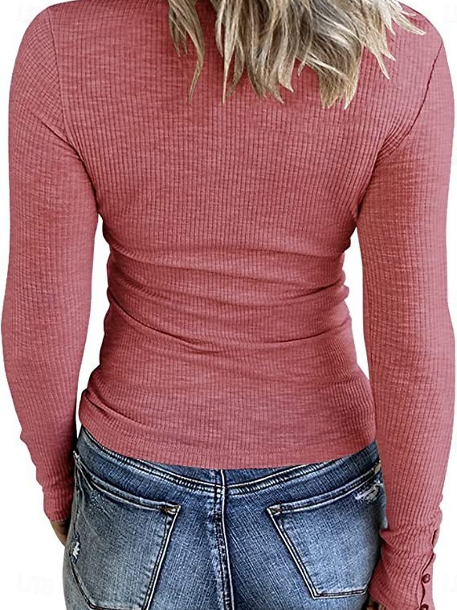 Damen Bluse Einfarbig Stilvoll Lässig Langarm Rundausschnitt Normale Oberteile Täglich Knöpfe Schwarz Rosa Aprikose Grau Frühling Herbst Winter 2025 - $21.99 –P5